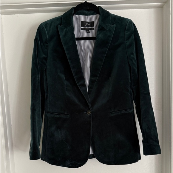 J. Crew Dark Green Velvet Blazer - Picture 2 of 5